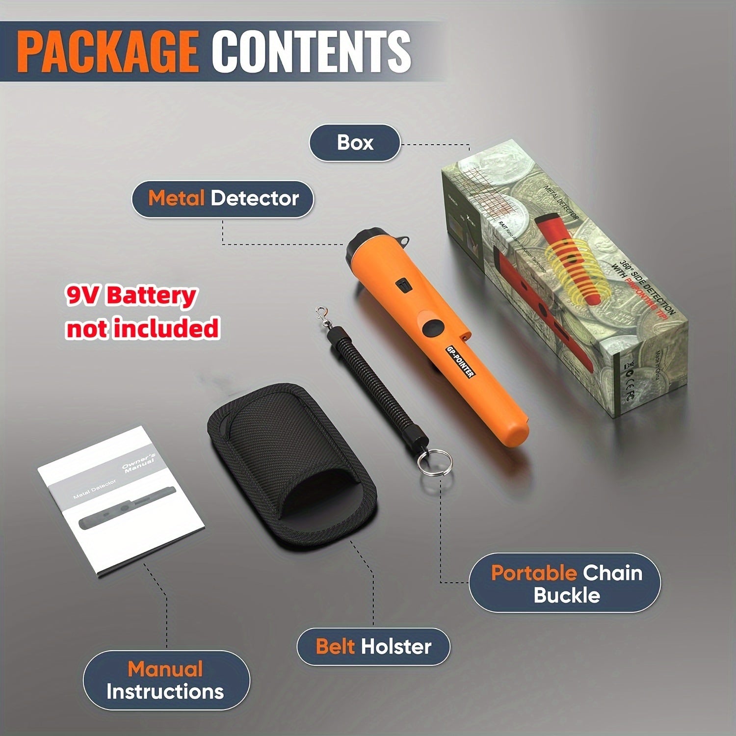 Detector de metales portátil de mano con alta sensibilidad y búsqueda en 360° para monedas, joyas y oro