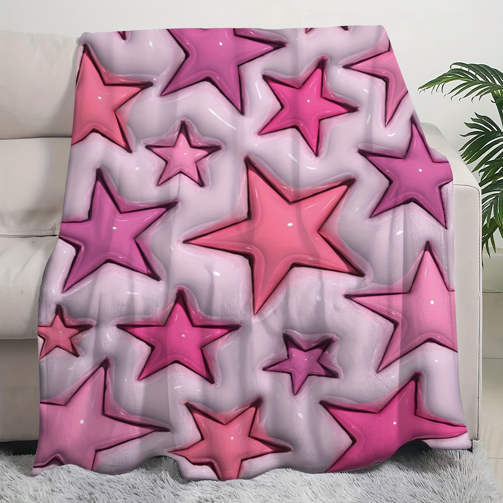 Star Pattern Flannel Throw Blanket for All Seasons Polyester Knitted Digital Print 200-250 GSM