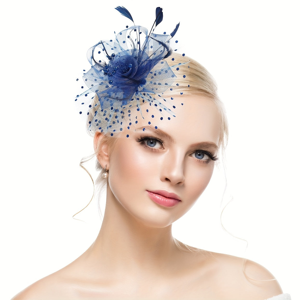Fake Feather Fascinator Hat with Netted Tulle Hair Clip for Formal Events