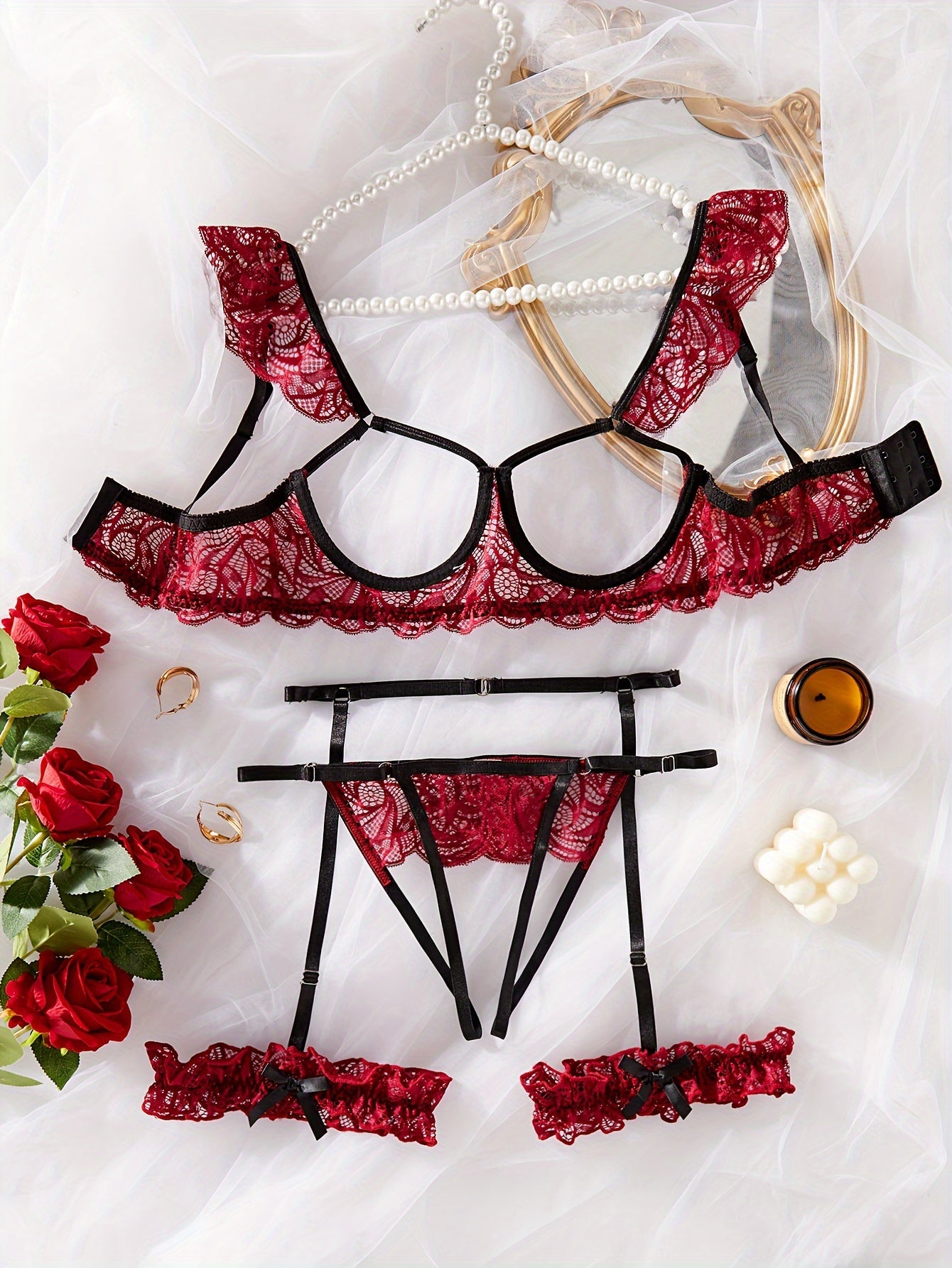 Women's Lace Satin Lingerie Set for Romantic Occasions