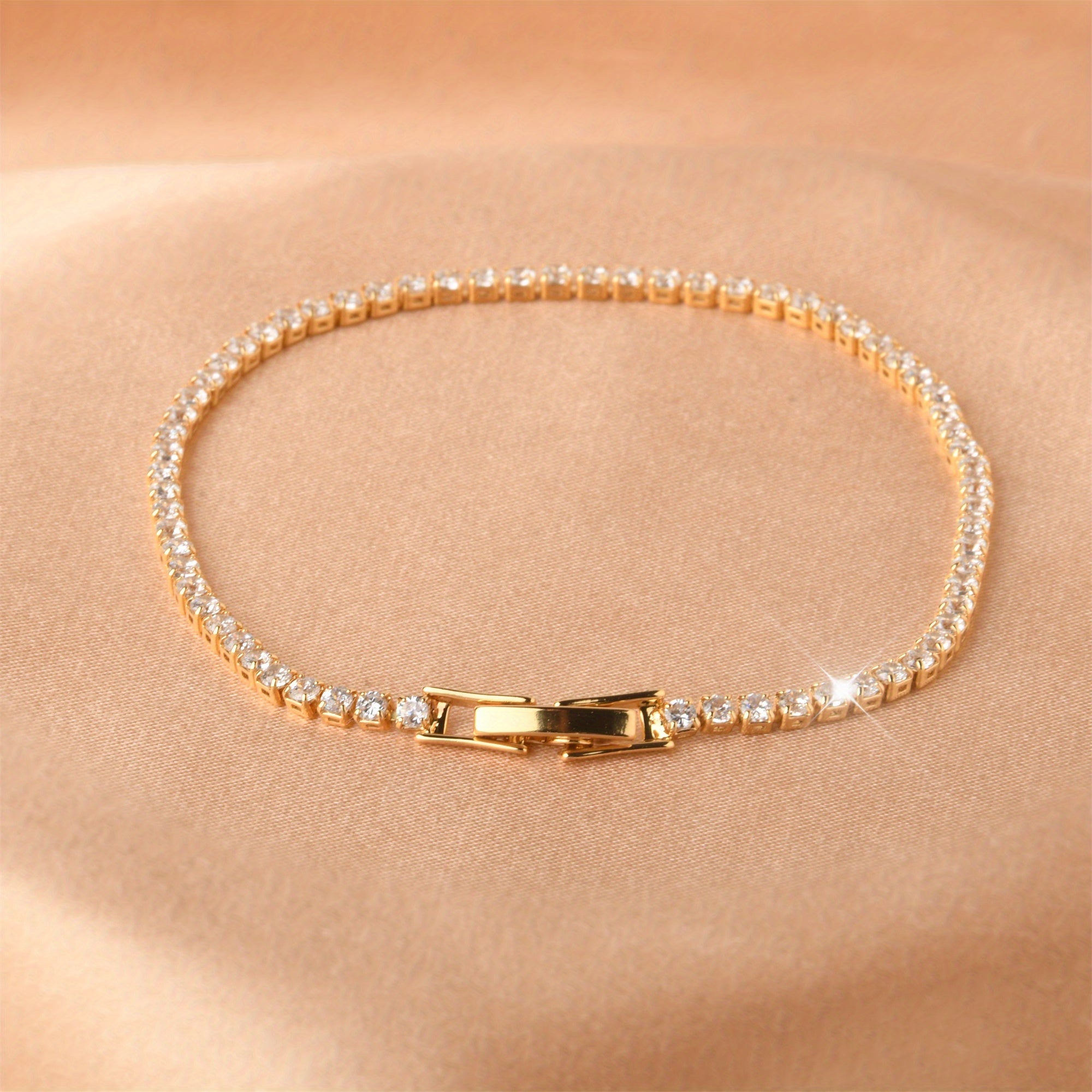 Copper Gold Plated Tennis Bracelet with Zirconia Stones for Women