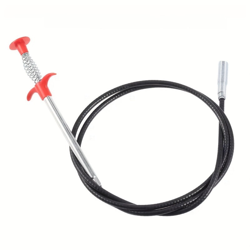 Flexible Metal Drain Clog Remover Tool with Red Handle for Sink and Toilet