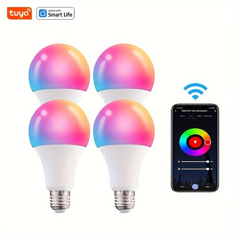 Wi-Fi RGB LED Light Bulb 800LM Dimmable Music Sync White Color Change 4 Pack