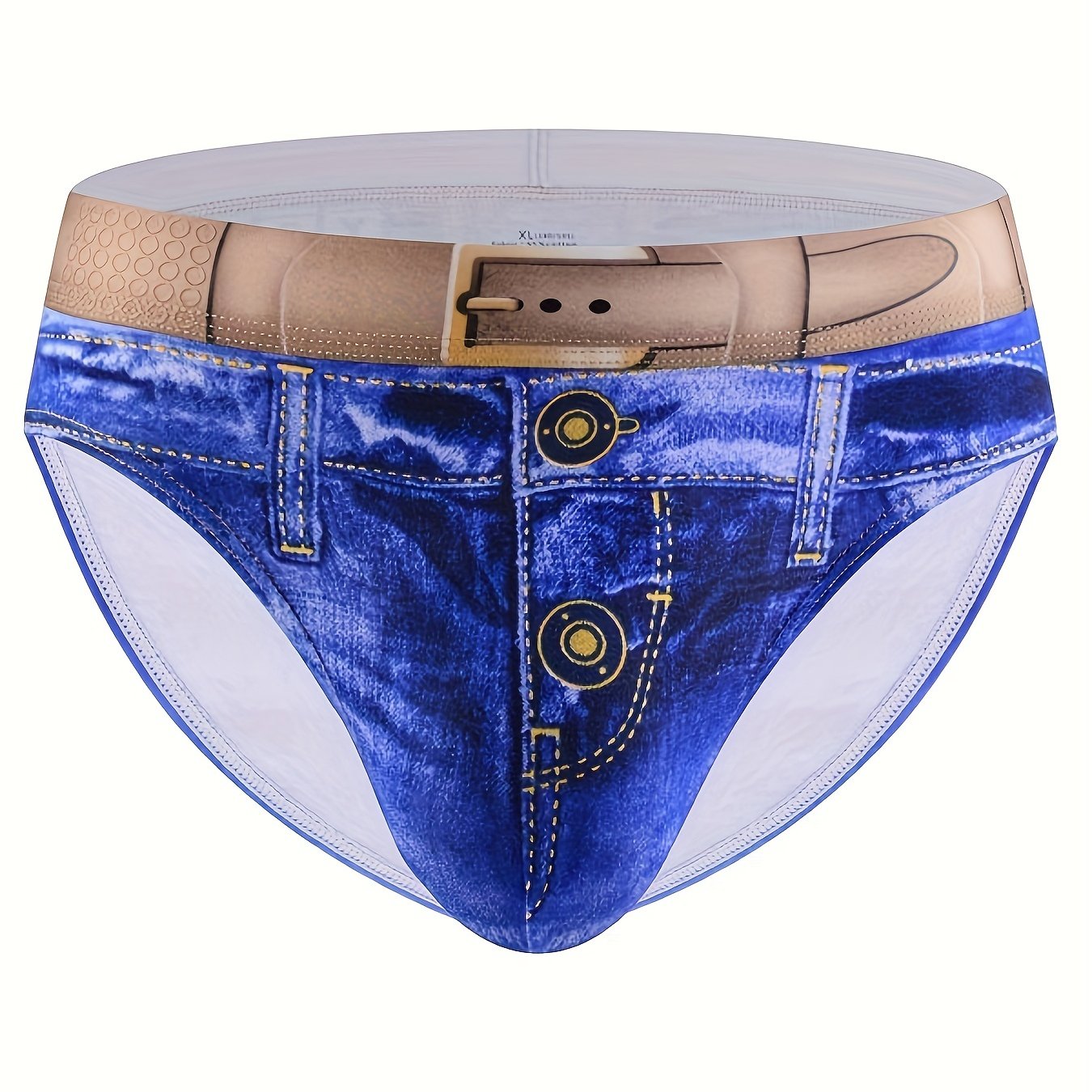 Men's Cotton 3D Denim Boxer Briefs with Belt Print Breathable Stylish Underwear