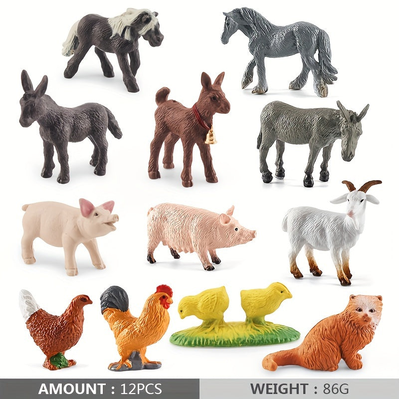 Conjunto de animales de granja en miniatura para niños de 3 a 8 años, de PVC, realista, multicolor