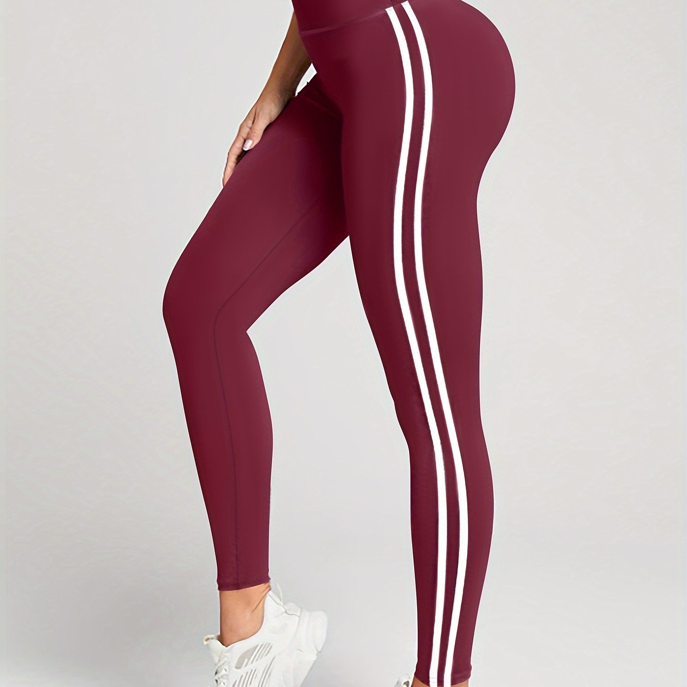 Plus Size Women's High Waist Running Leggings Polyester Spandex Stretchy Slim Fit Brown White