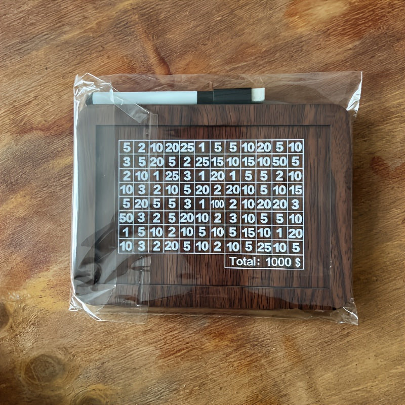 Caja de ahorros de madera con objetivos en moneda y números, caja de dinero con contador de objetivos de ahorro, regalo perfecto.