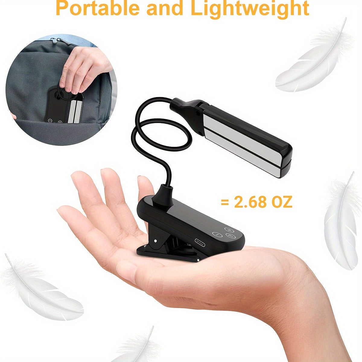 Rechargeable Book Light with 14 LEDs Dual Head Clip-On Reading Lamp Warm Cool Light