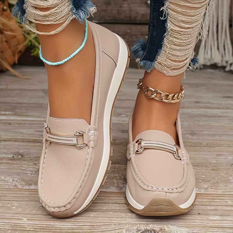 Women's Slip-On Loafers Faux Leather Casual TPR Sole Round Toe Autumn Shoes