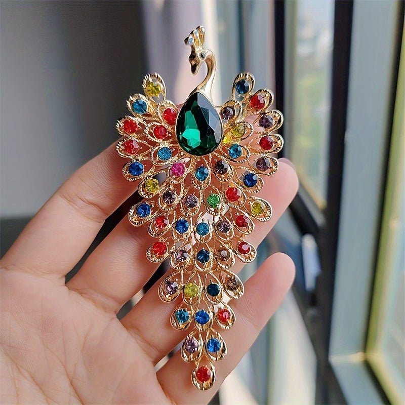Retro Peacock Brooch with Rhinestones Anti-Slip Clothing Accessory for Women