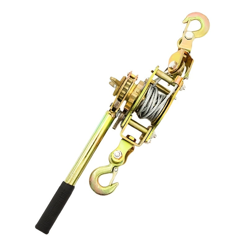 Og'ir yuklarni tortish, yuklarni bog'lash va siqish uchun mo'ljallangan portativ qo'l g'ildiragi, 2 ta ilgak bilan. U po'lat sim ip va uskunalarni tashish uchun shina mustahkamlashni o'z ichiga oladi.