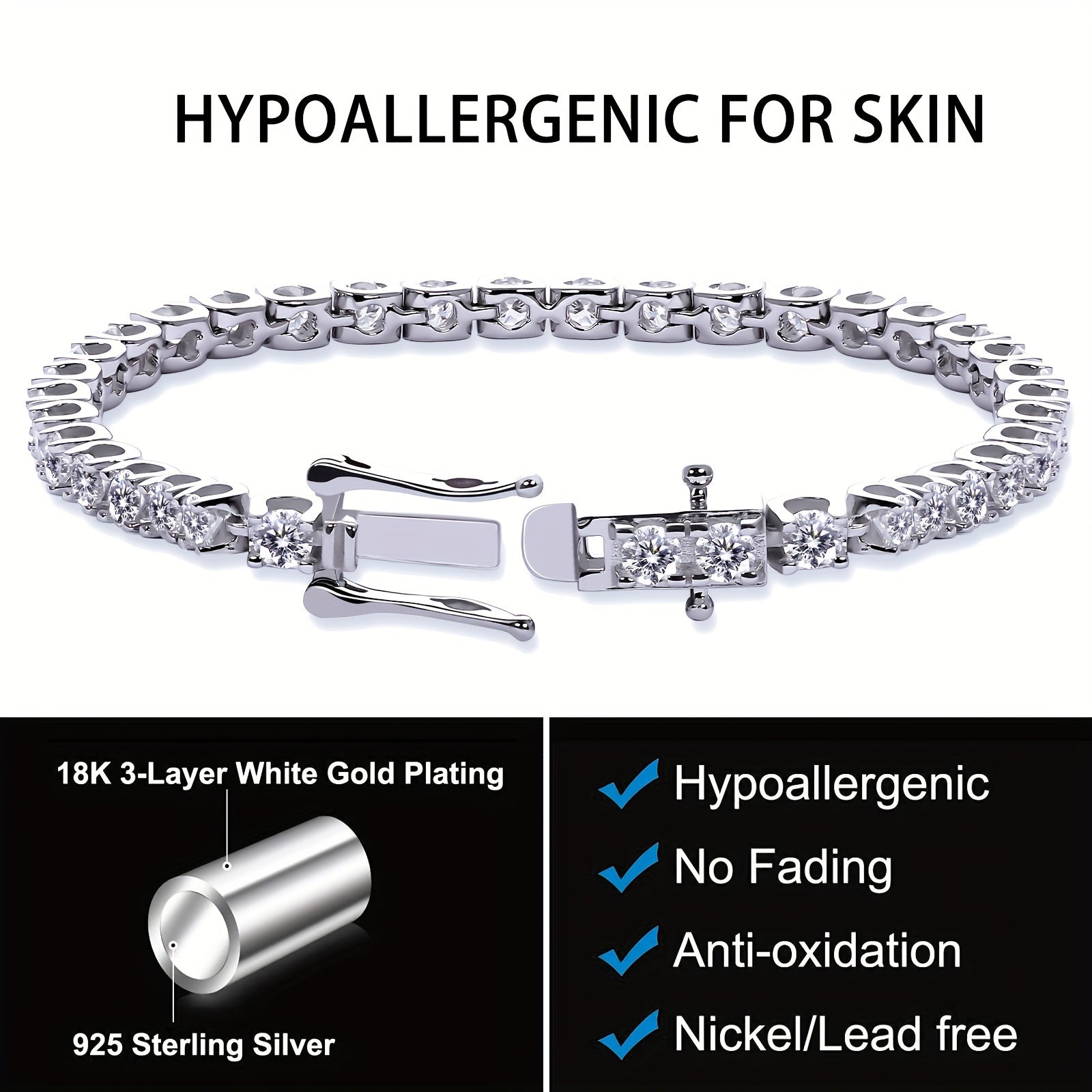Women’s Hip Hop Style Jewelry Bracelet with Moissanite and Gift Box