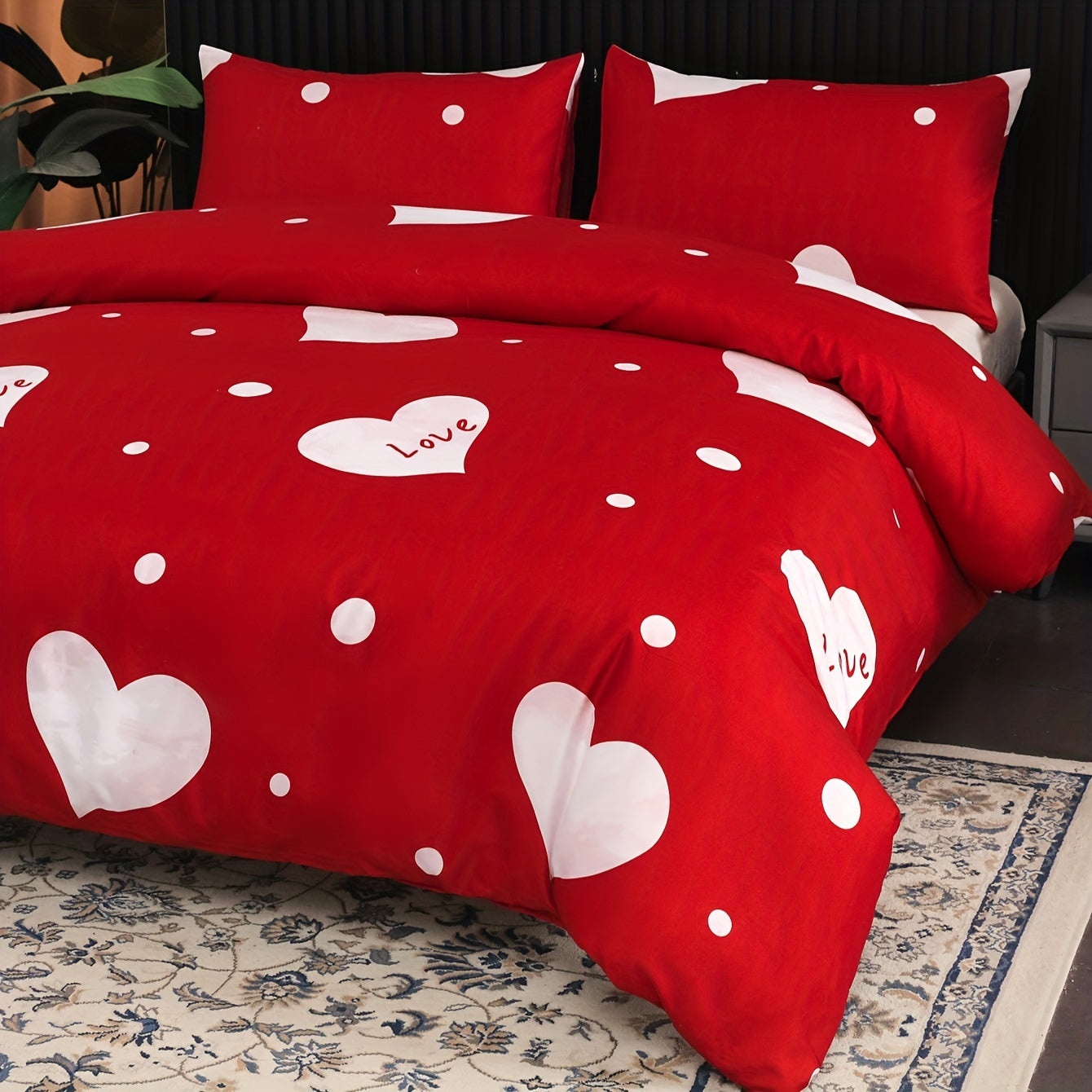 Red Polka Dot Bedding Set with Pillowcases and Quilt Cover for Bedroom or Guest Room