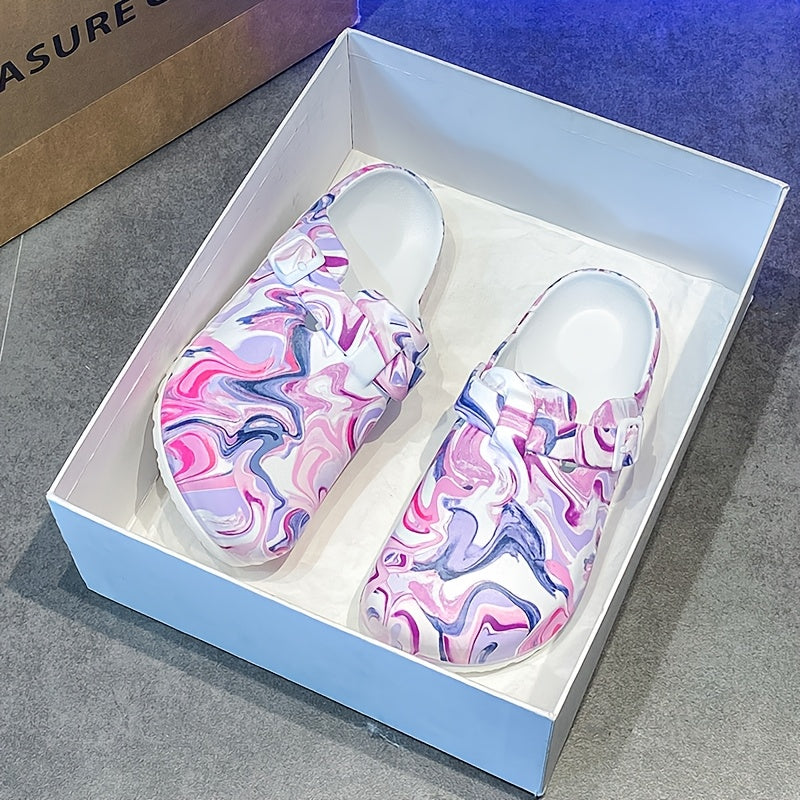 Women’s Summer Tie-Dye Clogs With Floral Design And Thick EVA Soles
