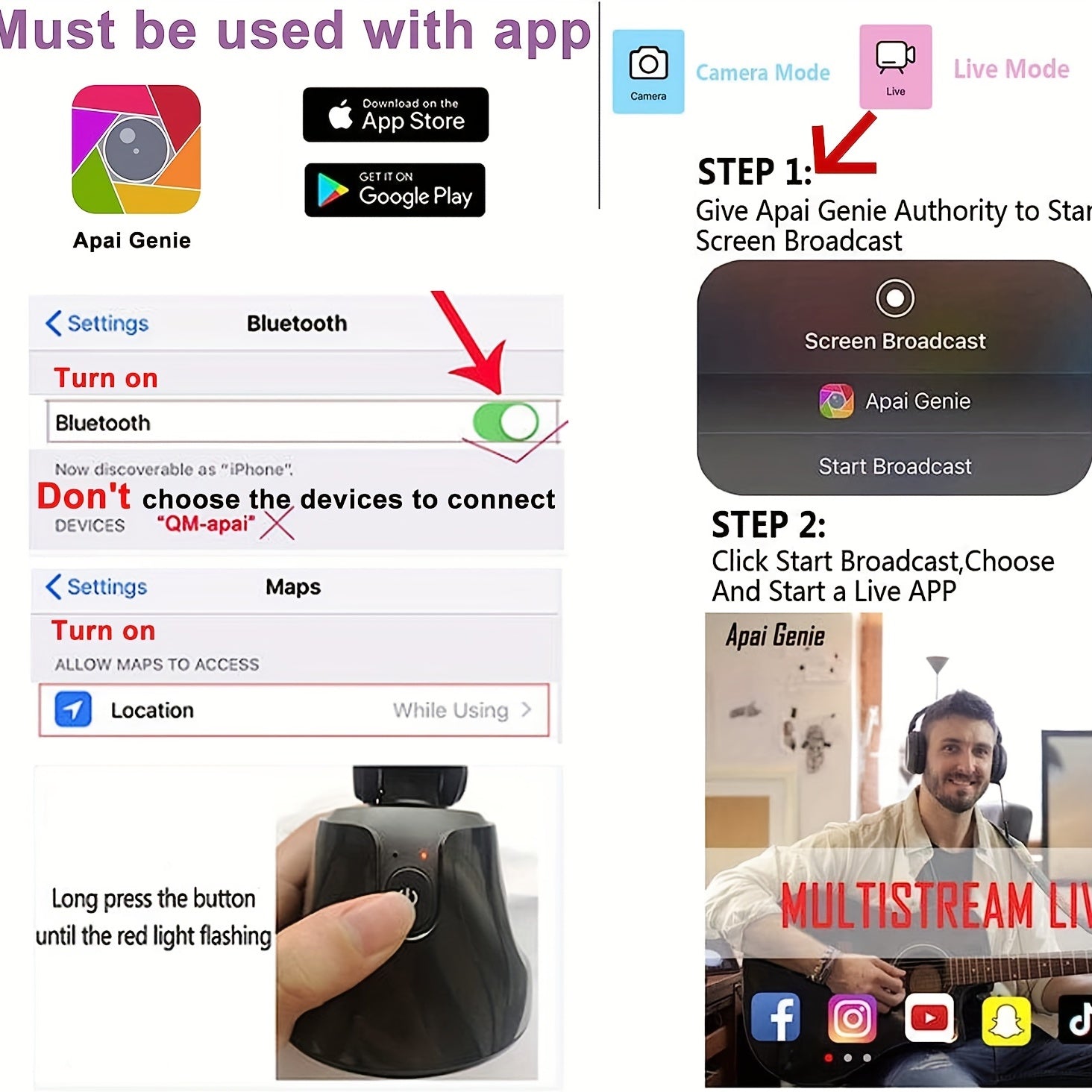 360 Rotation Auto Tracking Phone Tripod Selfie Stick with Remote for Face and Object Tracking