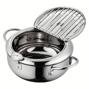 Stainless Steel Deep Fryer with Temperature Control Thermometer Lid 74 oz Induction Compatible