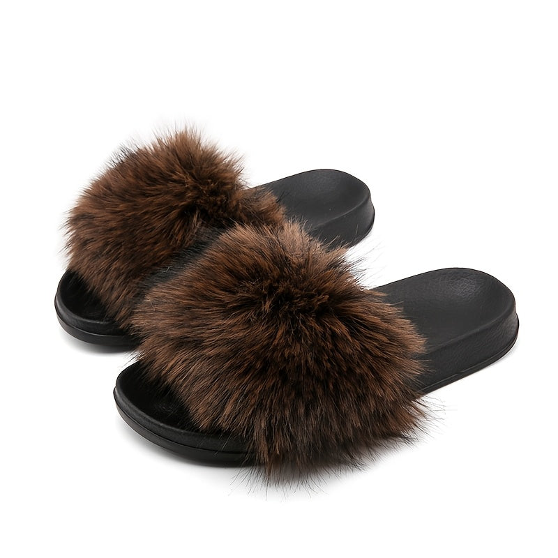 Women's Faux Fur Slippers EVA Sole Indoor Non-Slip Comfortable