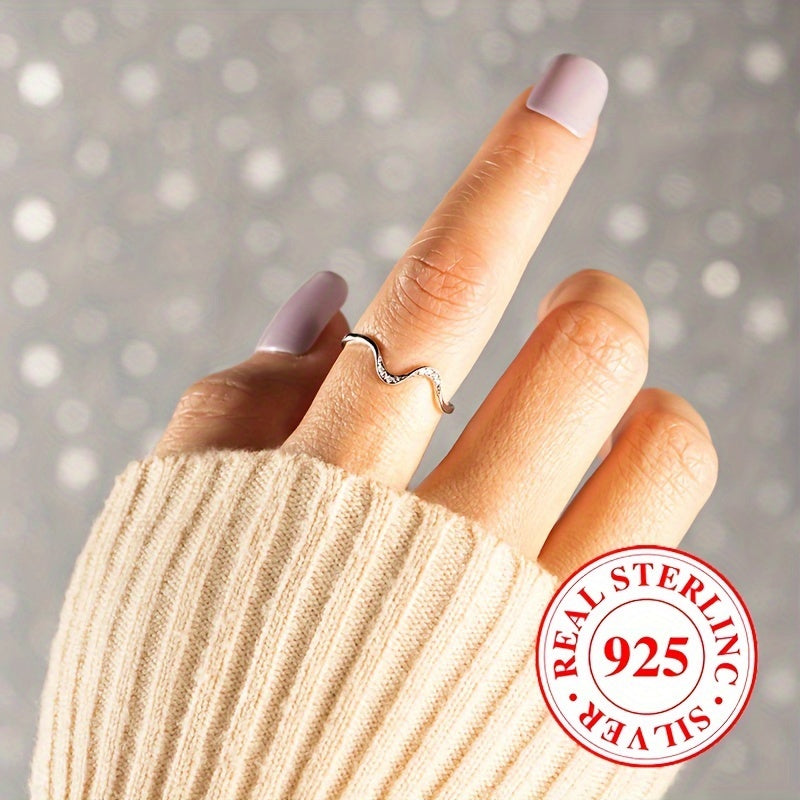 Women's Wedding Ring Sterling Silver Zirconia Wave Pattern Engagement Jewelry