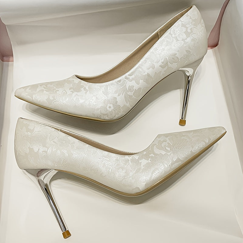 Women's Floral Vintage Pumps Shallow Slip On Elegant Point Toe Dress Shoes