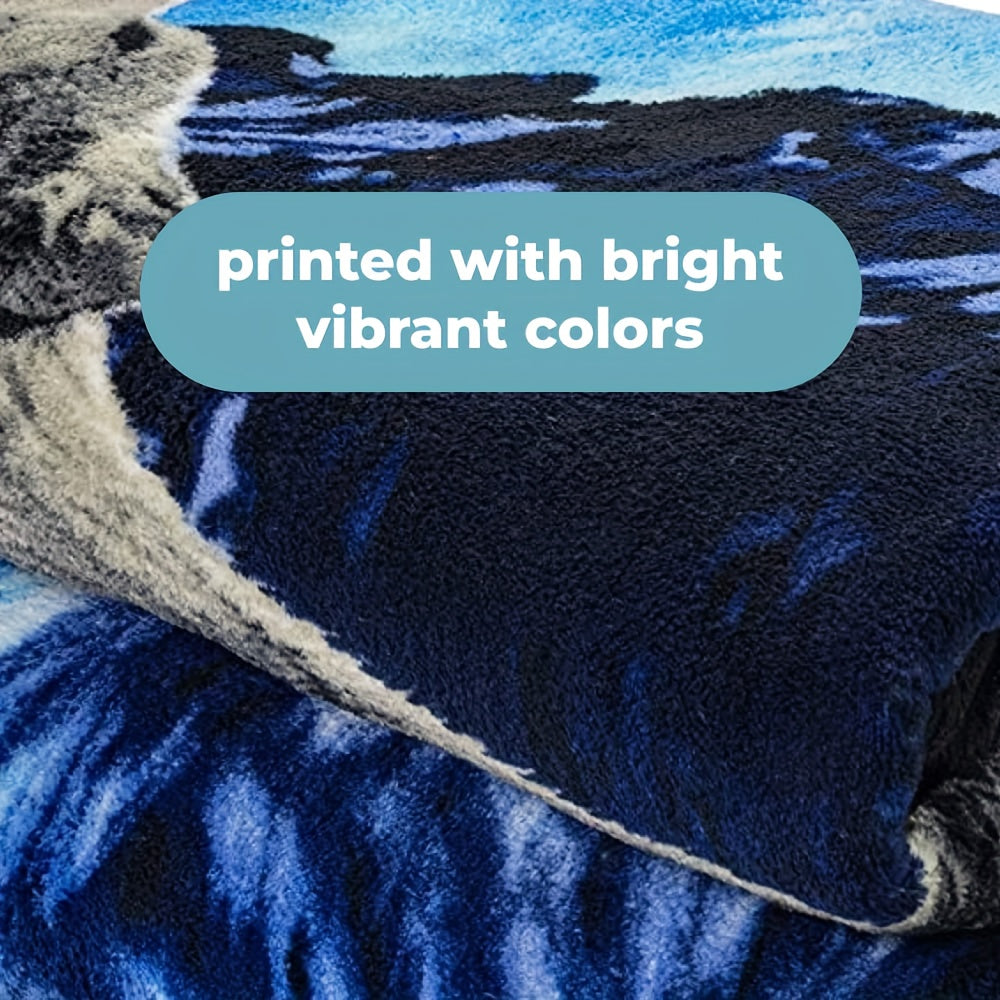 Fleece Blanket with Howling Wolf and Elephant Print for Couch Bed Travel