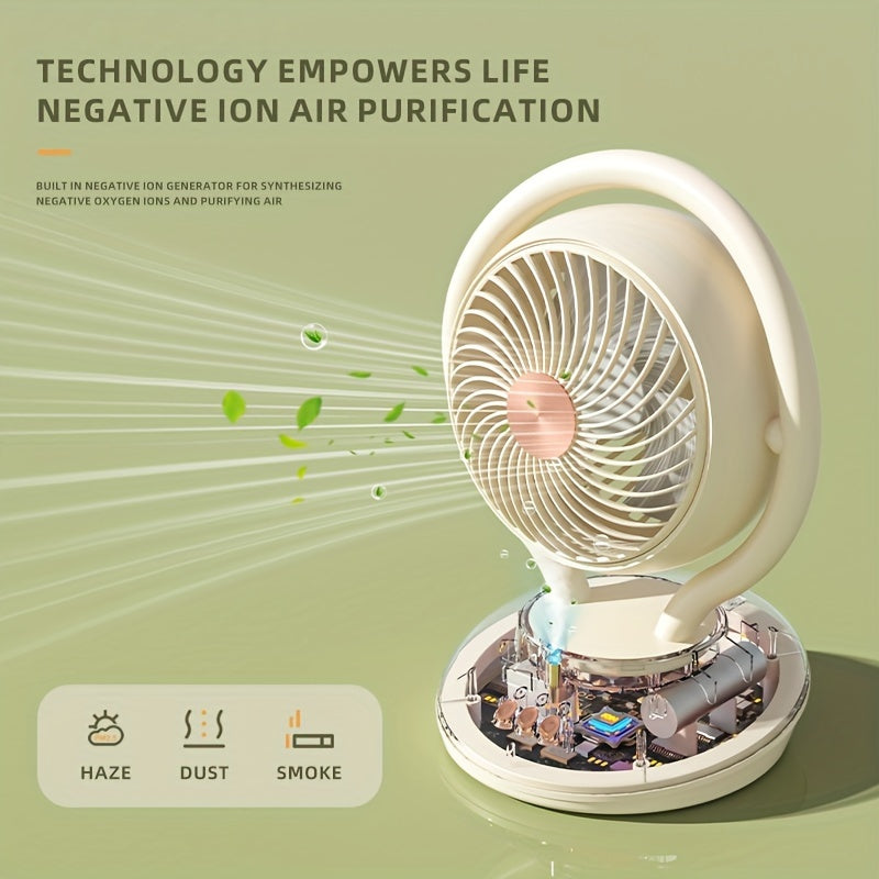 Portable Fan with Oxygen Ion Air Purification, Adjustable Speeds, Timer, Rechargeable Battery