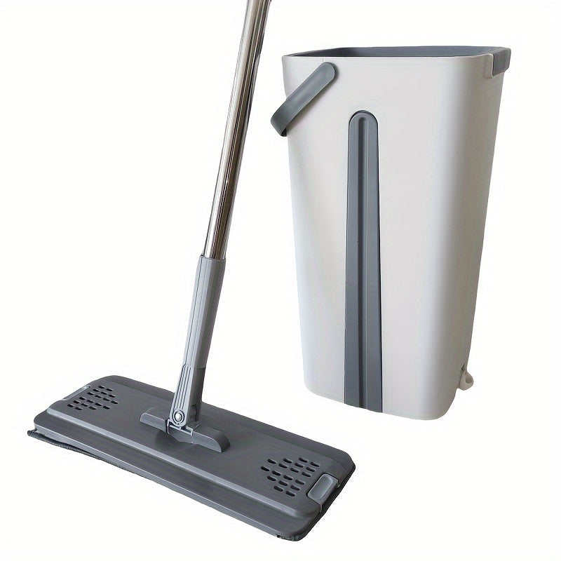 1 Qoʻlga olingan tekis mopu toʻplami, uzoq tutqichi bilan, yogʻoch, parket, plitka pollari uchun ikki tomonlama aylanuvchi mop, mustahkam plastikdan tayyorlangan, yashash xonasi, yotoqxona, hammom va oshxona tozalash uchun mukammal.