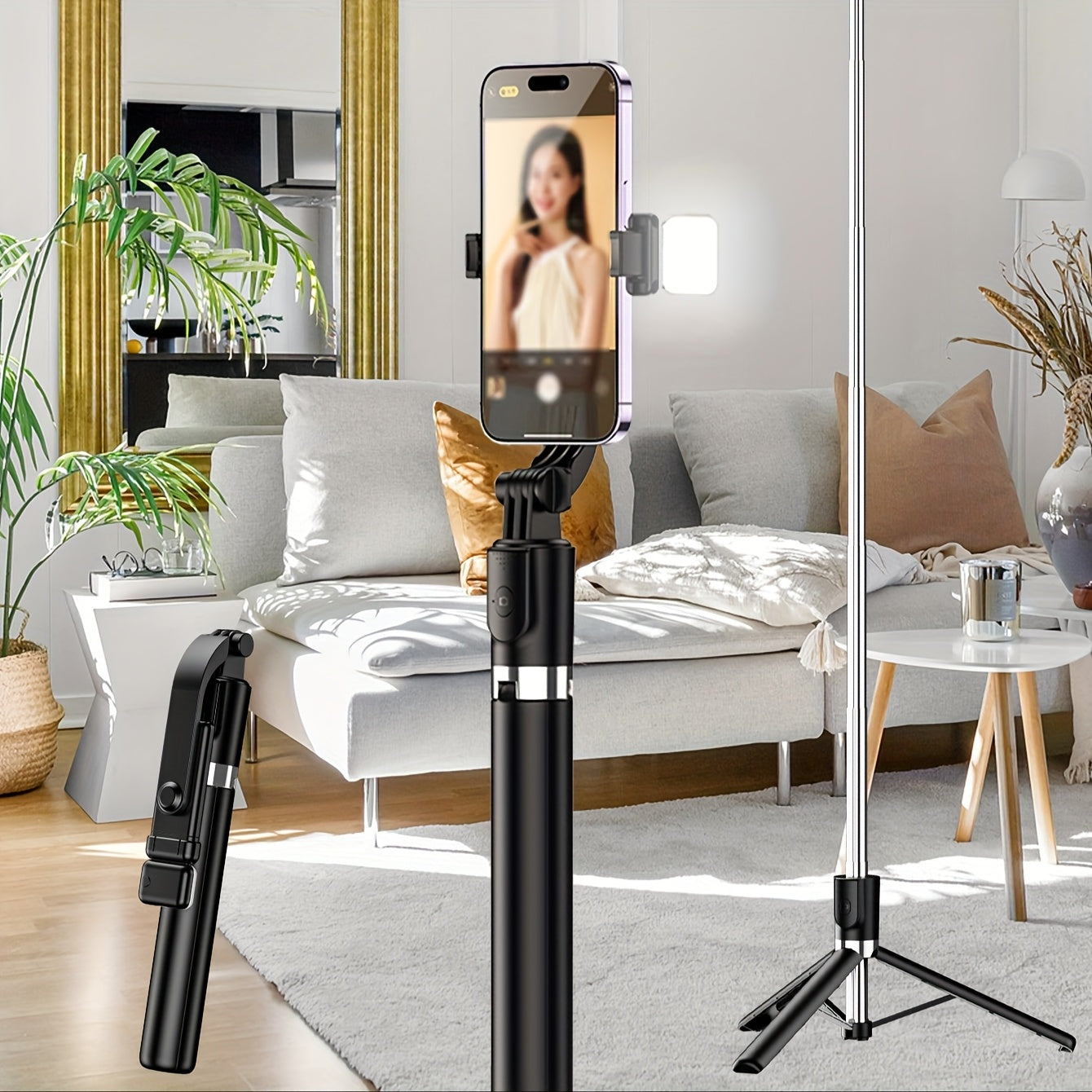 Wireless Extendable Selfie Stick with Remote and Foldable Phone Tripod 66.9 Inches