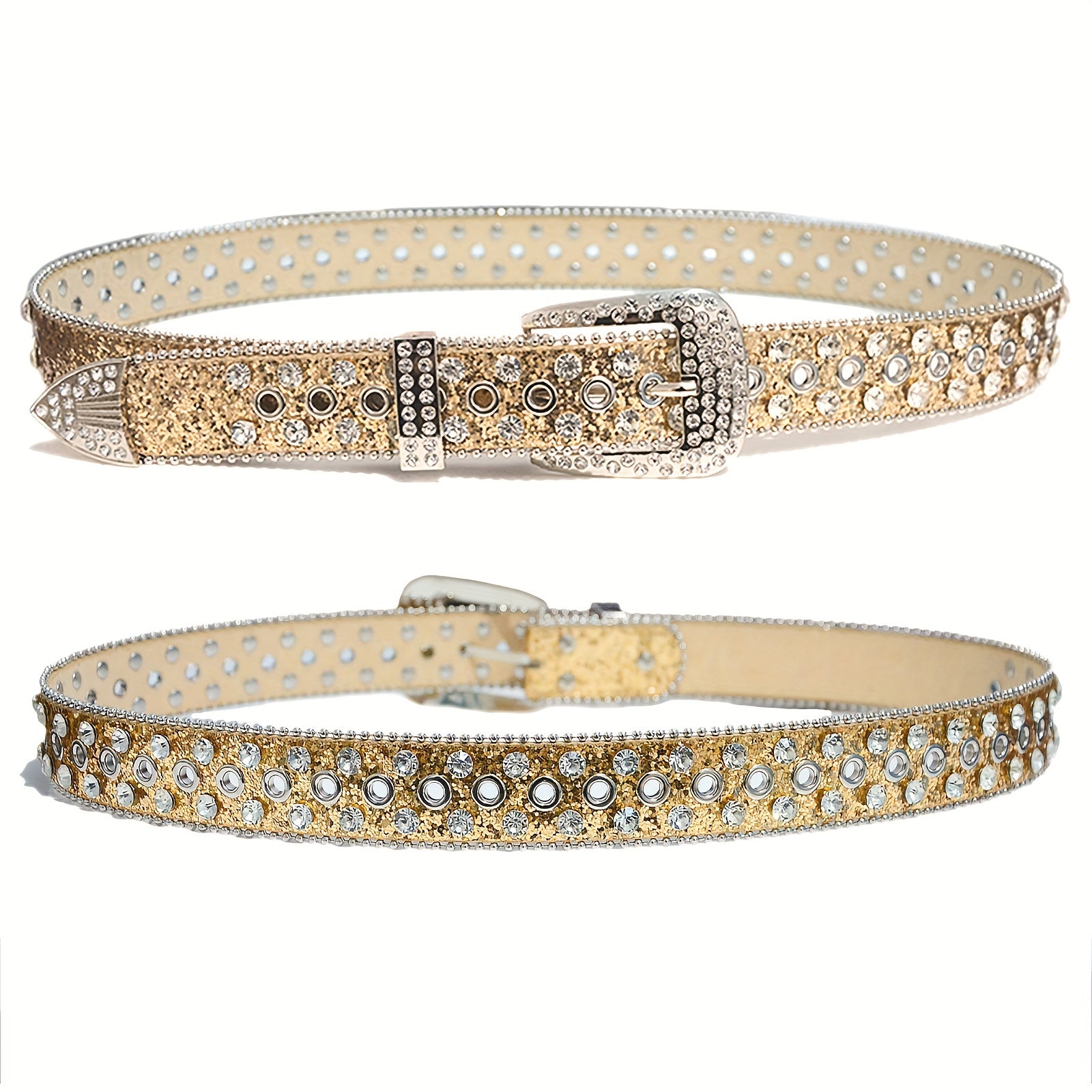 Ayollar uchun Rhinestone Hip Hop kamar, qattiq rangli PU charm, jinsi shimlar uchun