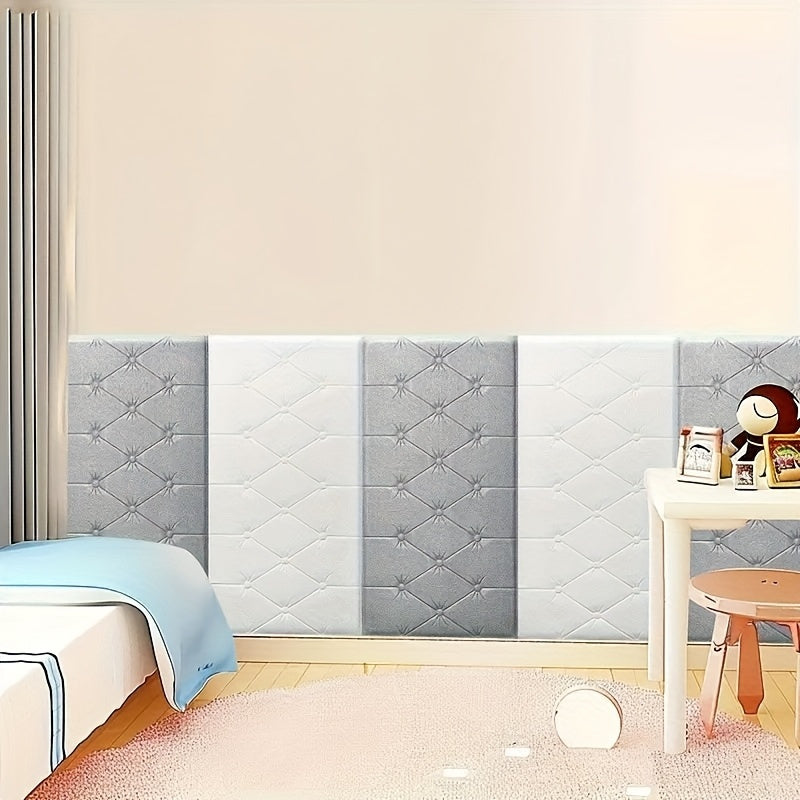 5pcs White 3D Self-Adhesive Wall Panels Headboard for Bedroom Living Room