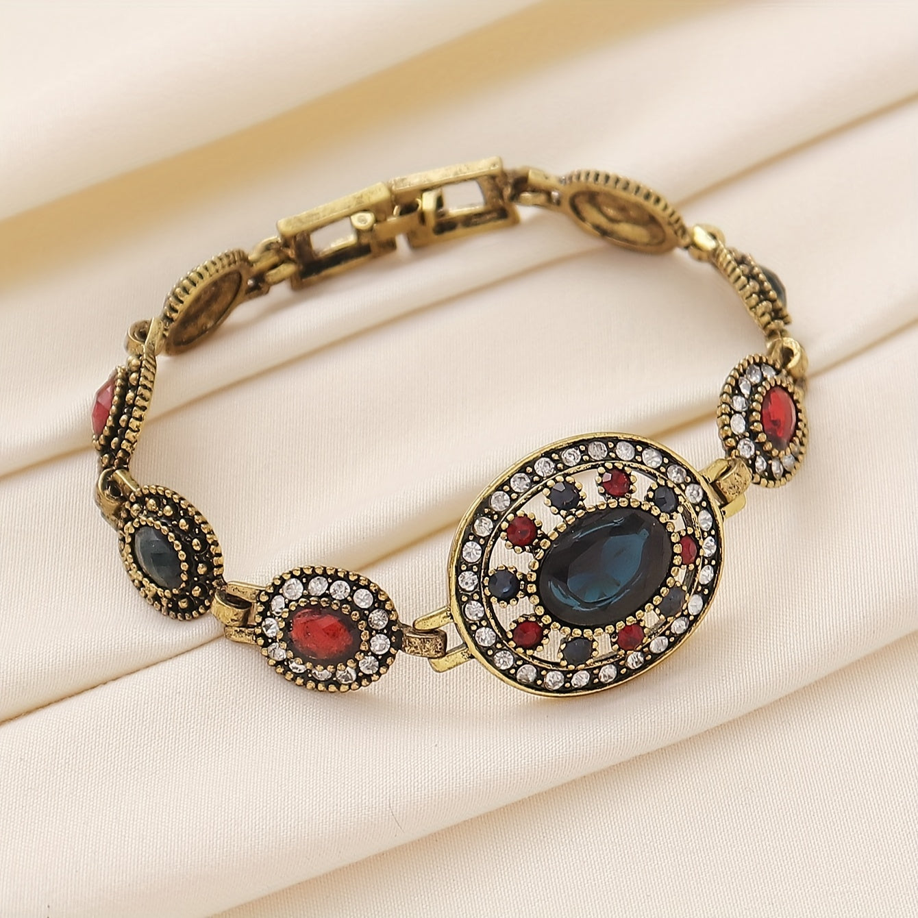 Women's Vintage Palace Style Bracelet with Water Diamonds and Geometric Starburst Design