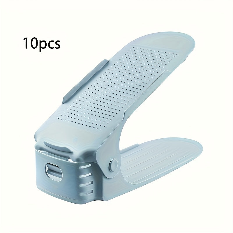 Регулируемая складная обувная полка на 10 пар - Компактное пластиковое решение для хранения в прихожих, спальнях и общежитиях - Двухуровневый дизайн максимизирует пространство - Удобное решение для хранения обуви в домашних условиях для обувных шкафов