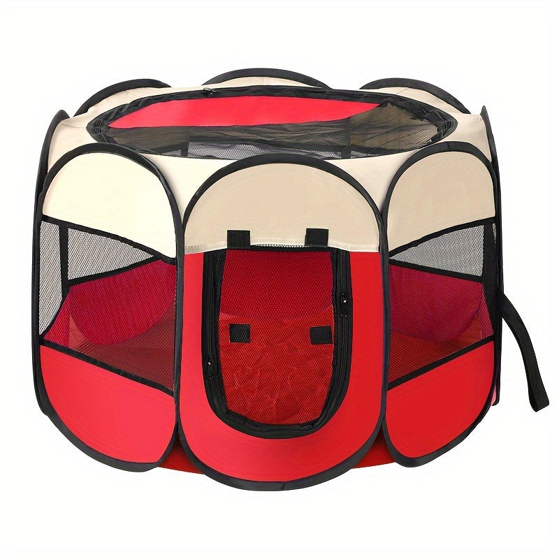 Foldable Pet Playpen with Carrying Case and Travel Bowl Water-Resistant Shade Cover for Indoor Outdoor Use