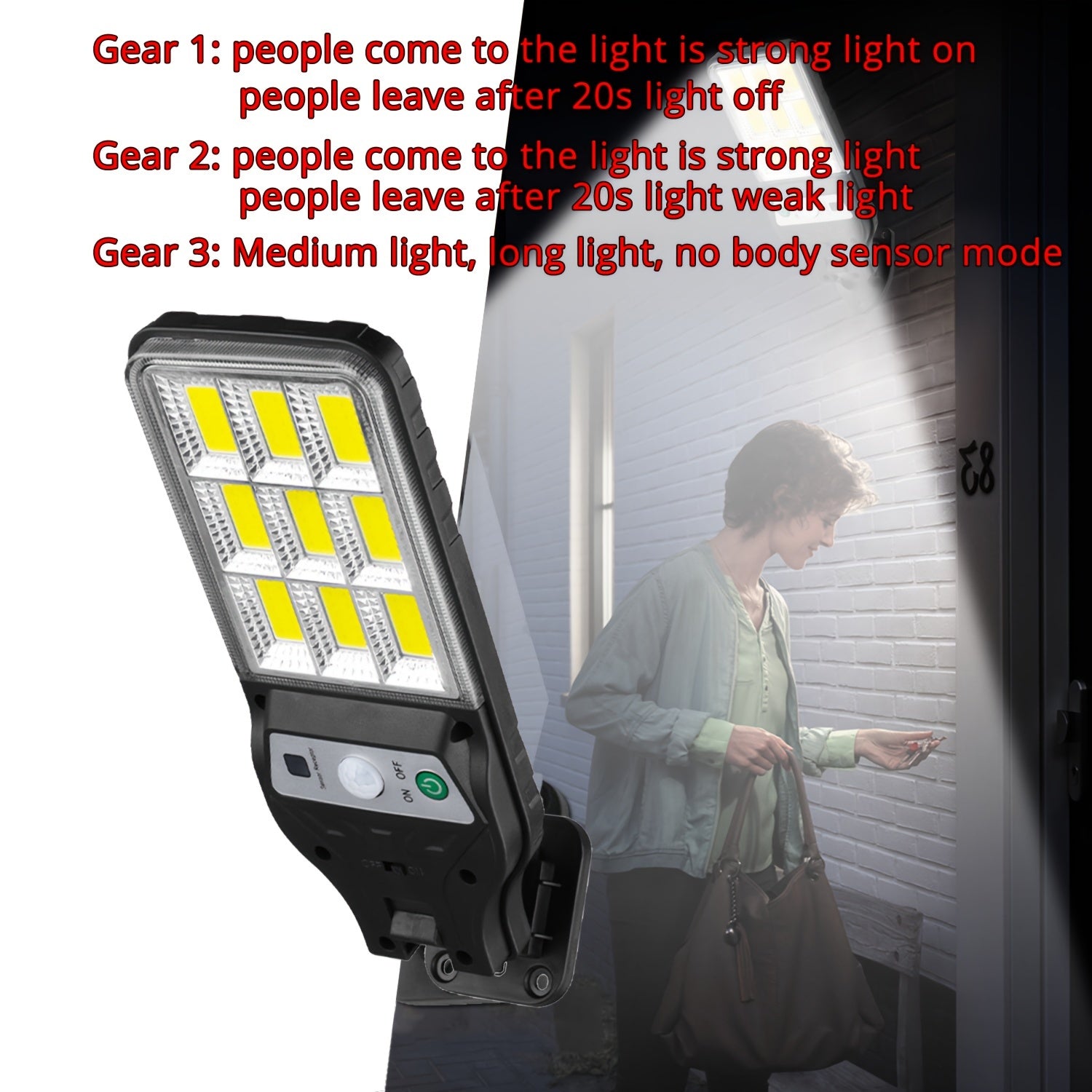 Solar Powered LED Wall Light with Motion Sensor Remote Control and Rechargeable Lithium Battery