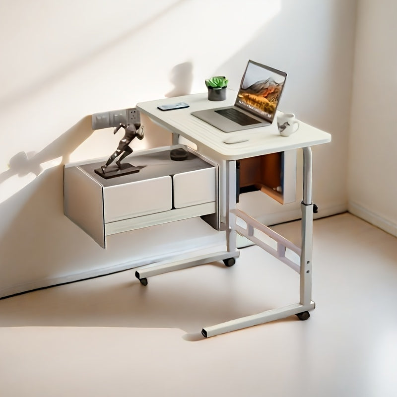 Adjustable Height Rolling Desk with Metal Frame for Home Office and Bedroom in White Black Ginger