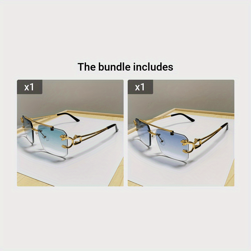 Gafas de sol cuadradas sin marco para hombre con decoración de cabeza de tigre dorada, antiparpadeo, para conducir