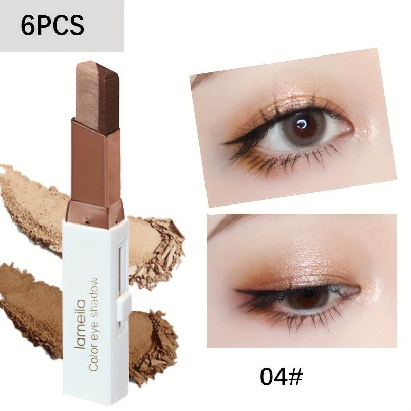 6pcs Gradient Eye Shadow Stick Set for Beginners, Fade-Resistant, Dual Color