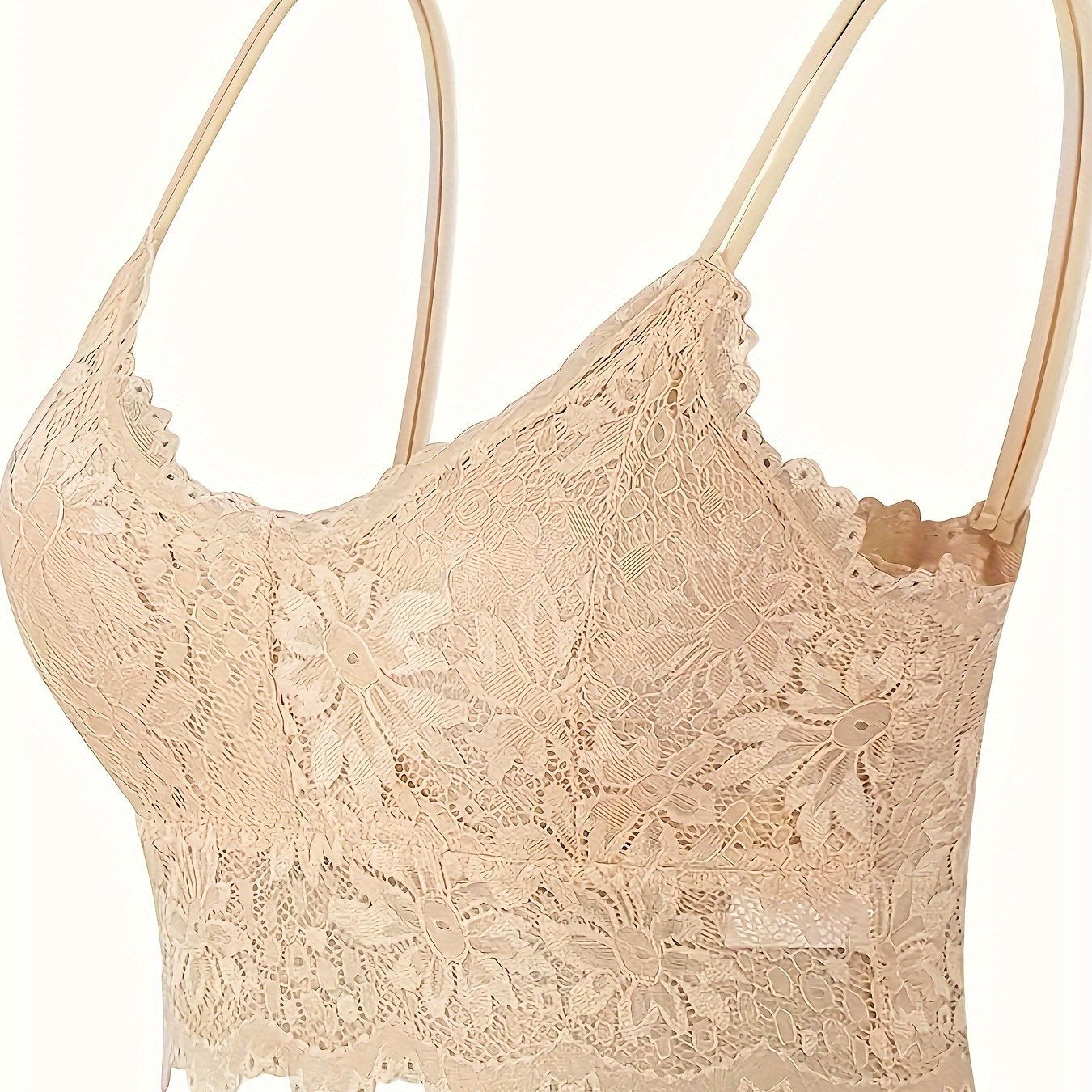 Women's Wireless Lace Bra with Scallop Trim Comfortable Breathable Lingerie