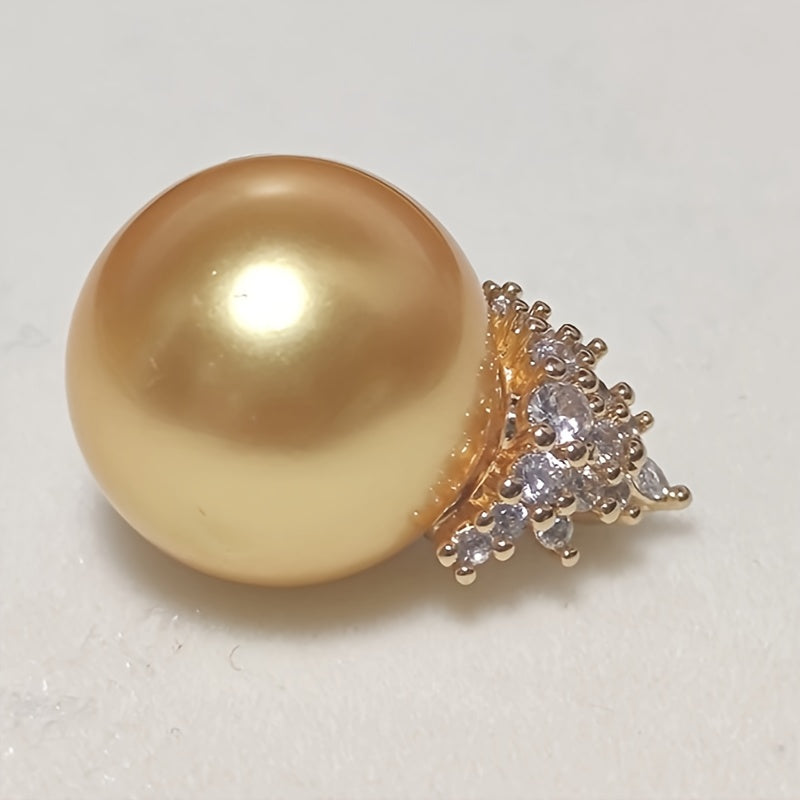 Gold-Plated Shell Pearl Necklace with 16mm Yellow Pearl 18-Inch Chain Gift for Mom