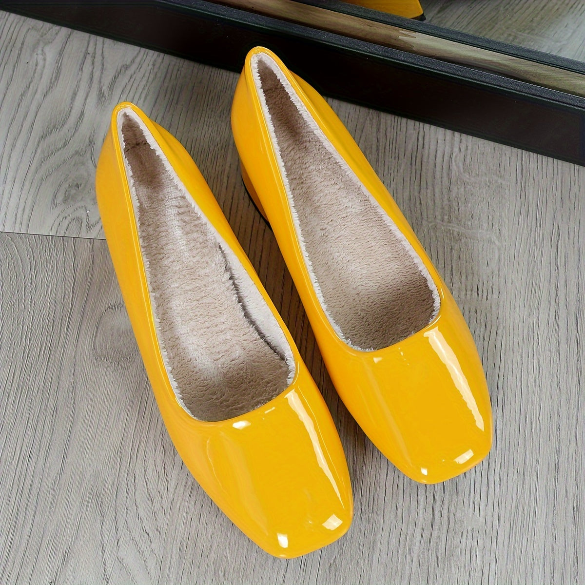 Women's Synthetic Square Toe Low Block Heel Shoes Flats Casual Formal