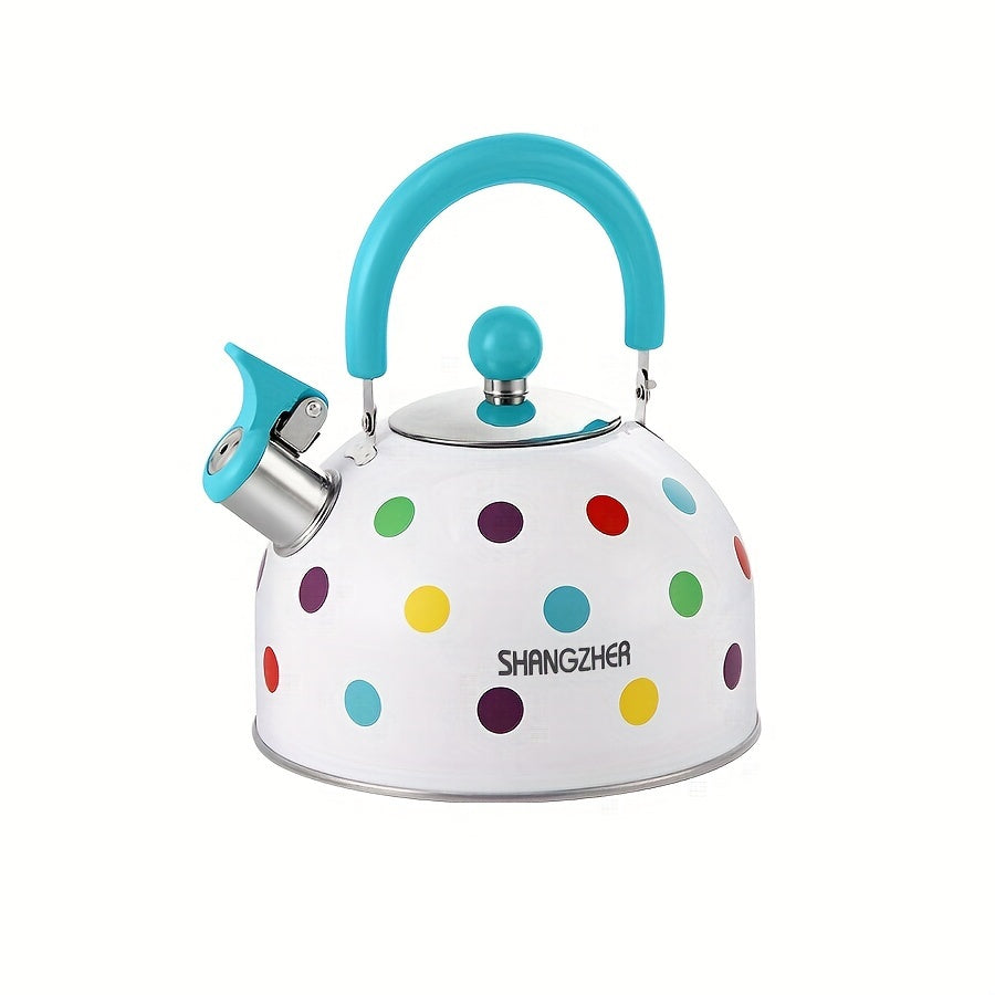 Polka nuqtalari bilan zanglamas po'latdan yasalgan shovqinli qozon, gaz BBQ uchun rang-barang qaynatish qozoni, magnit pechka bilan mos, ochiq havoda sayohat va lagerda suv qozoni uchun ideal