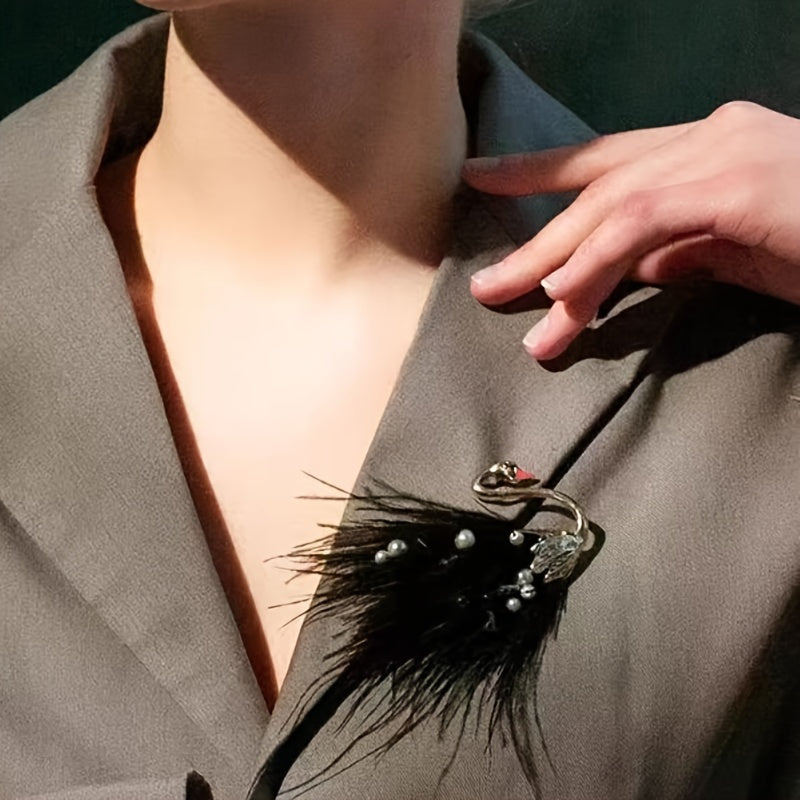 Feathered Swan Brooch Pin Vintage Style Animal Shape for Coats Sweaters