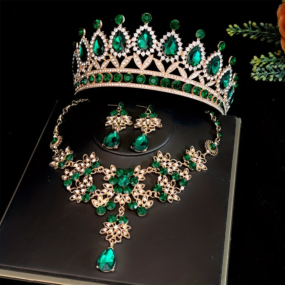 Bridal Jewelry Set Rhinestone Crown Necklace Earrings Wedding Prom Formal