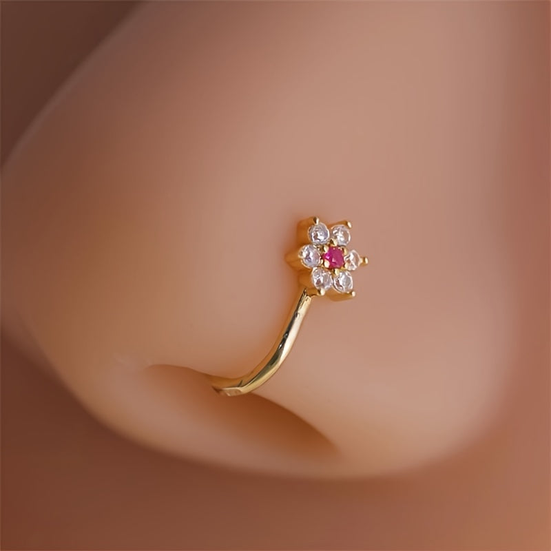 Set de joyería para nariz de 9 piezas para mujeres Sol Estrella Luna Corazón Corona Zirconia cúbica Ajustable Sin perforación