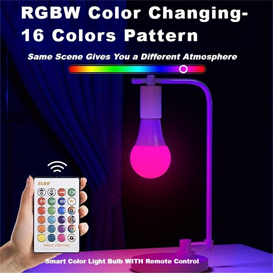 16-Color Dimmable E27 RGB LED Bulb with Remote Control for Home Decoration and Atmosphere