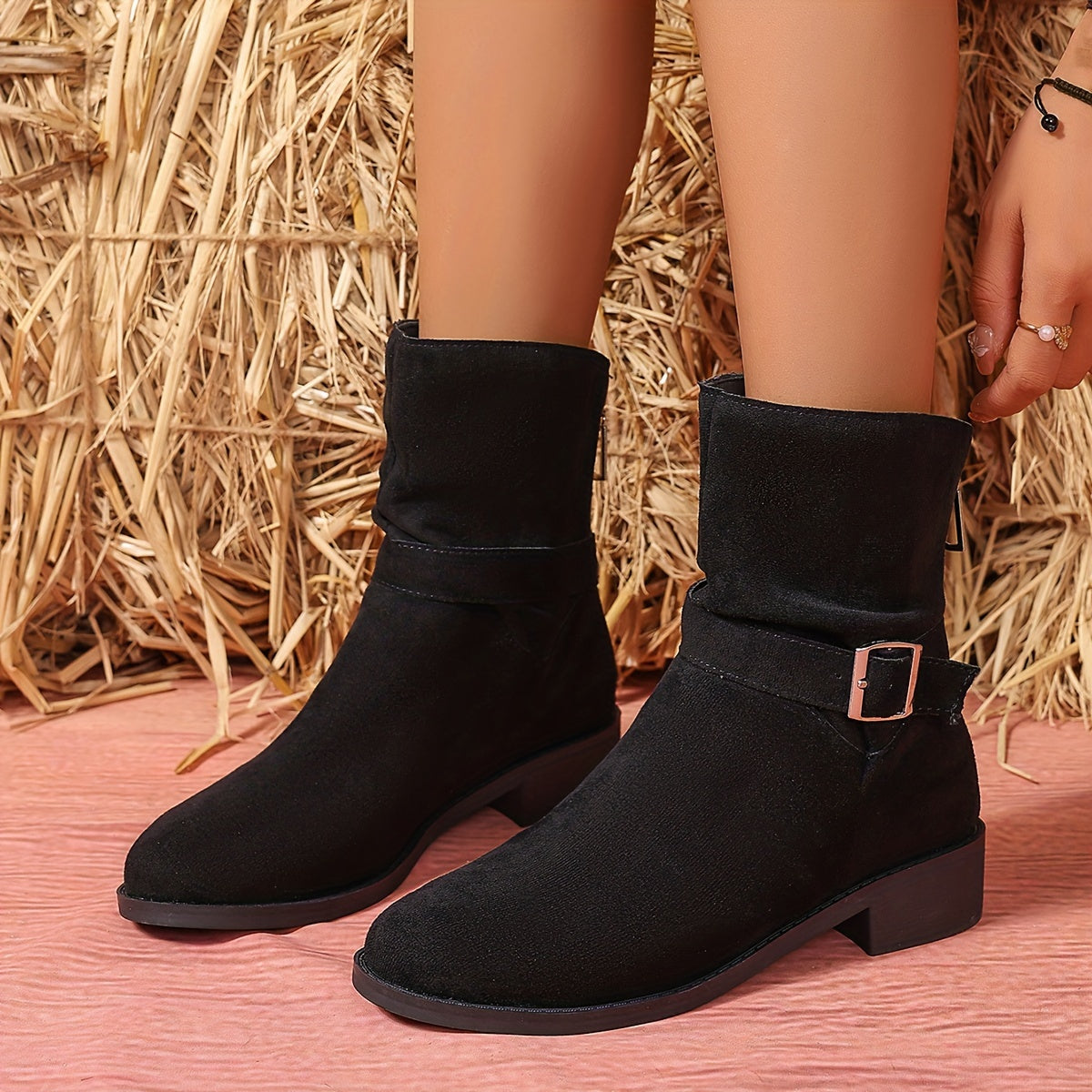 Women's Mid-Calf Vintage Leather Cowboy Boots with Block Heel