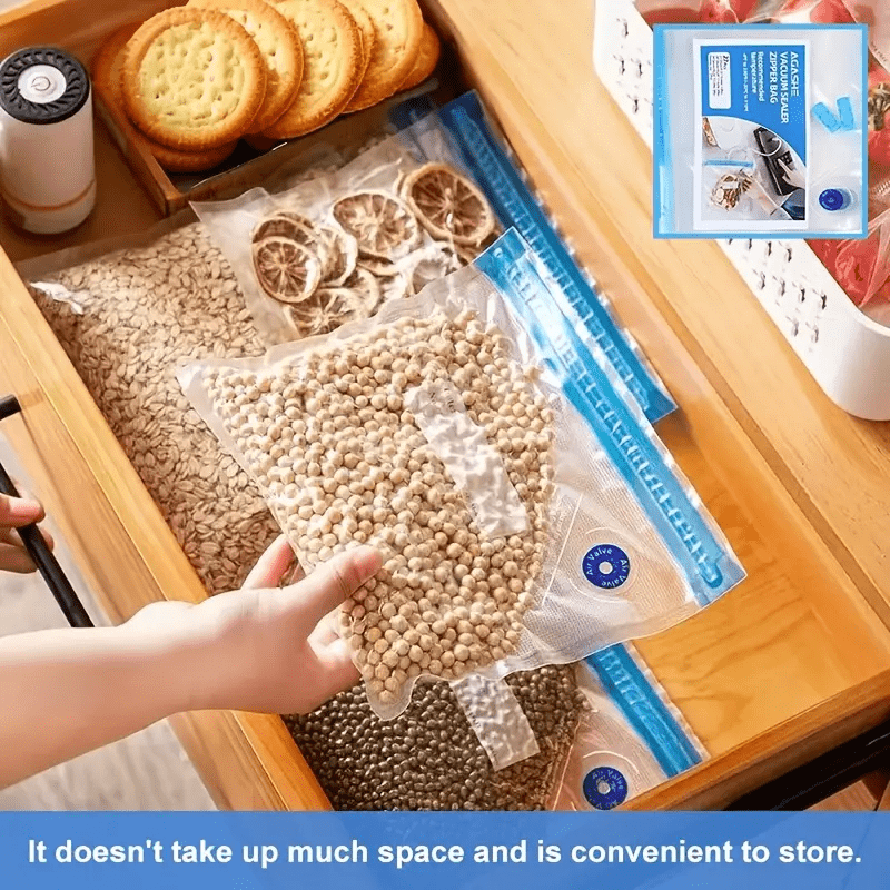 40 Pieces Reusable Vacuum Sealer Bags with Blue Zippers for Food Storage Airtight PE+PA