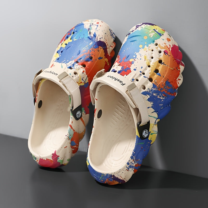 Men Women's Large-Sized Trendy Graffiti Clogs Breathable Non-Slip Outdoor