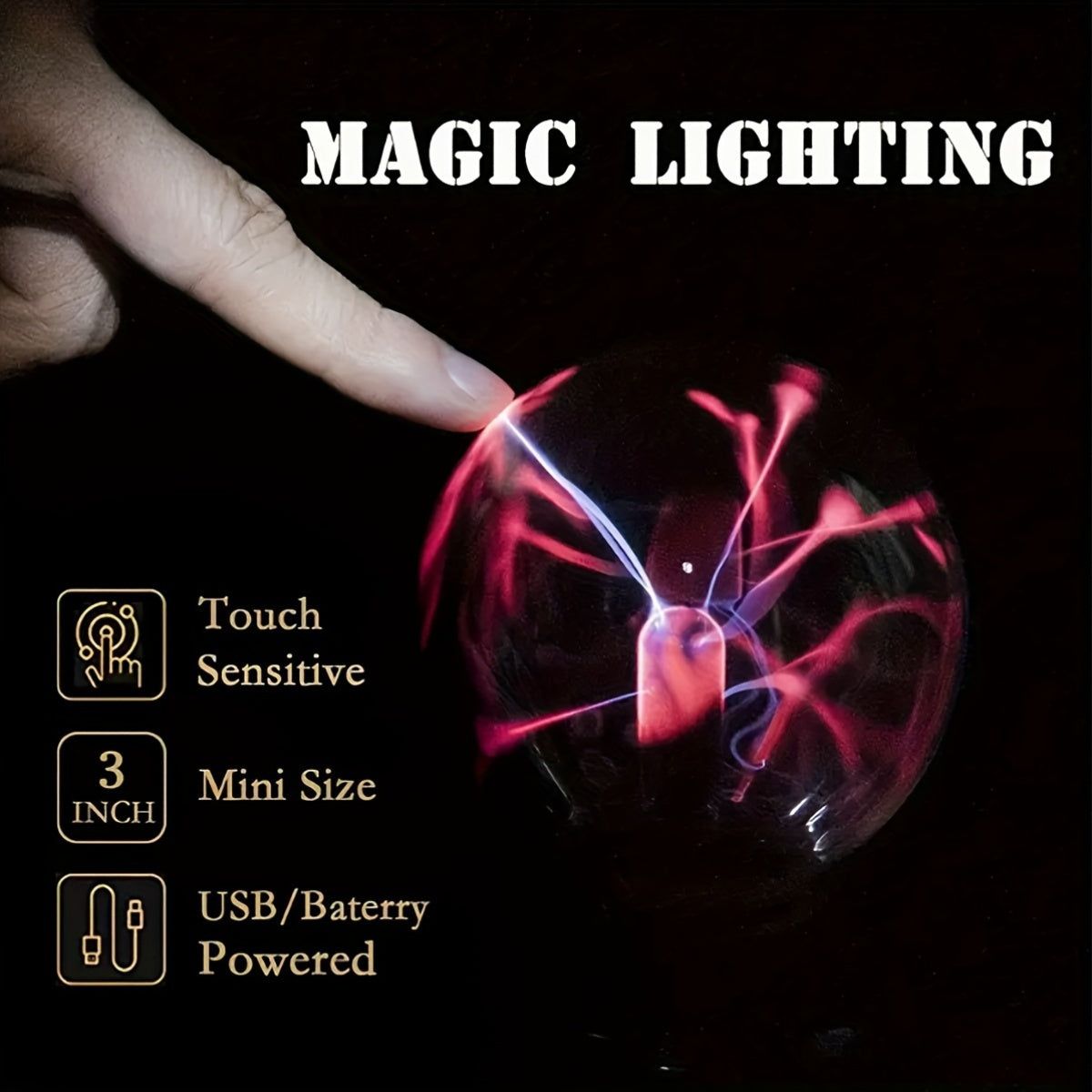 Modern Plasma Ball Lamp Touch Sound Sensitive Interactive Lightning Effects Crystal Shade USB Powered Battery Operable