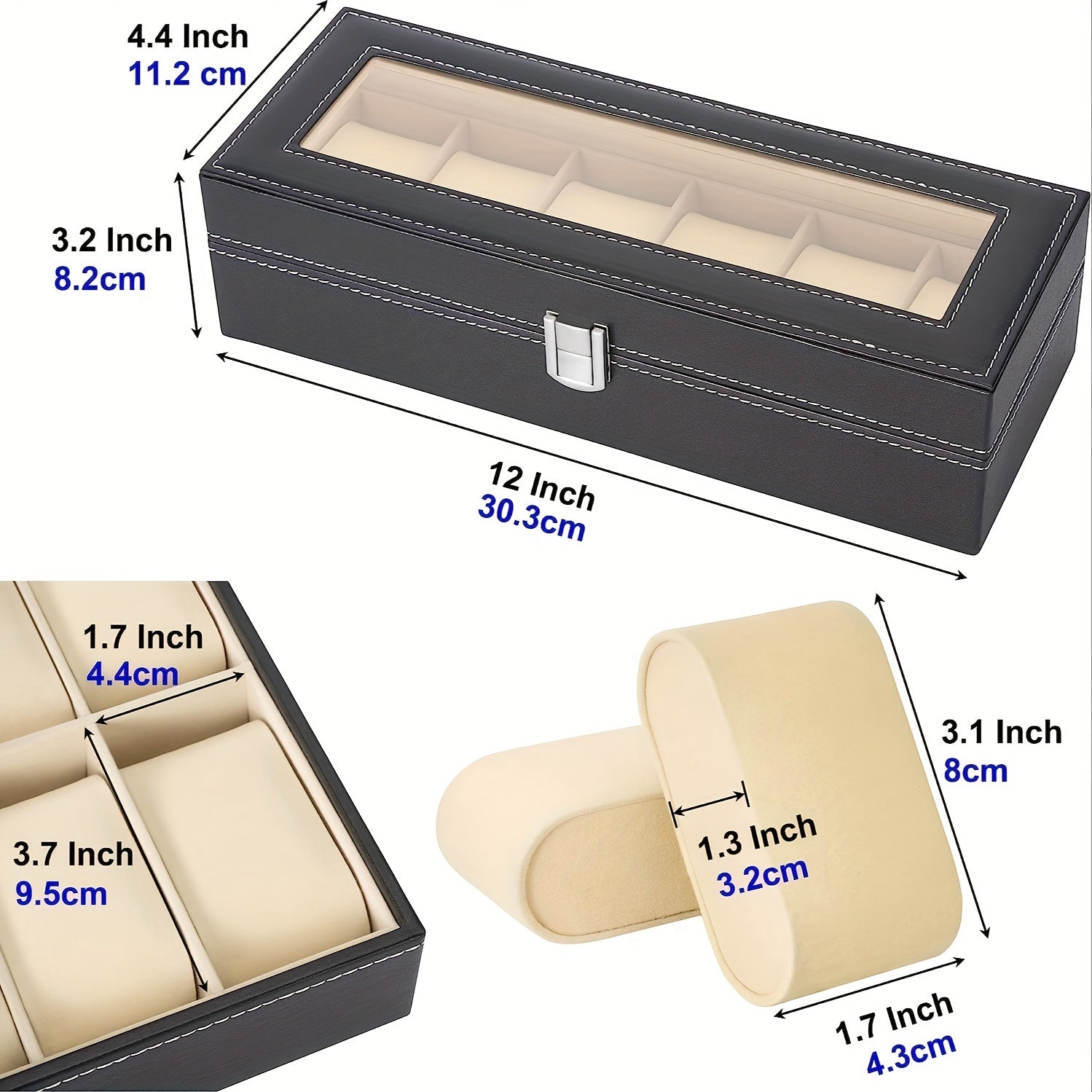 Leather Watch Storage Box with Glass Top for 1, 6, 12, or 24 Watches