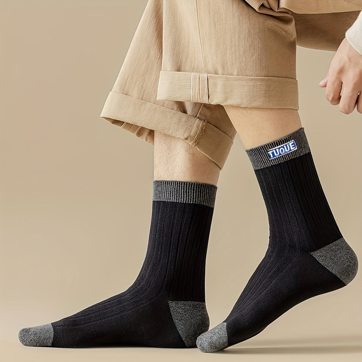 Men's Thick Mid-Calf Socks Pack of 5 Moisture-Wicking Anti-Odor Fall Winter